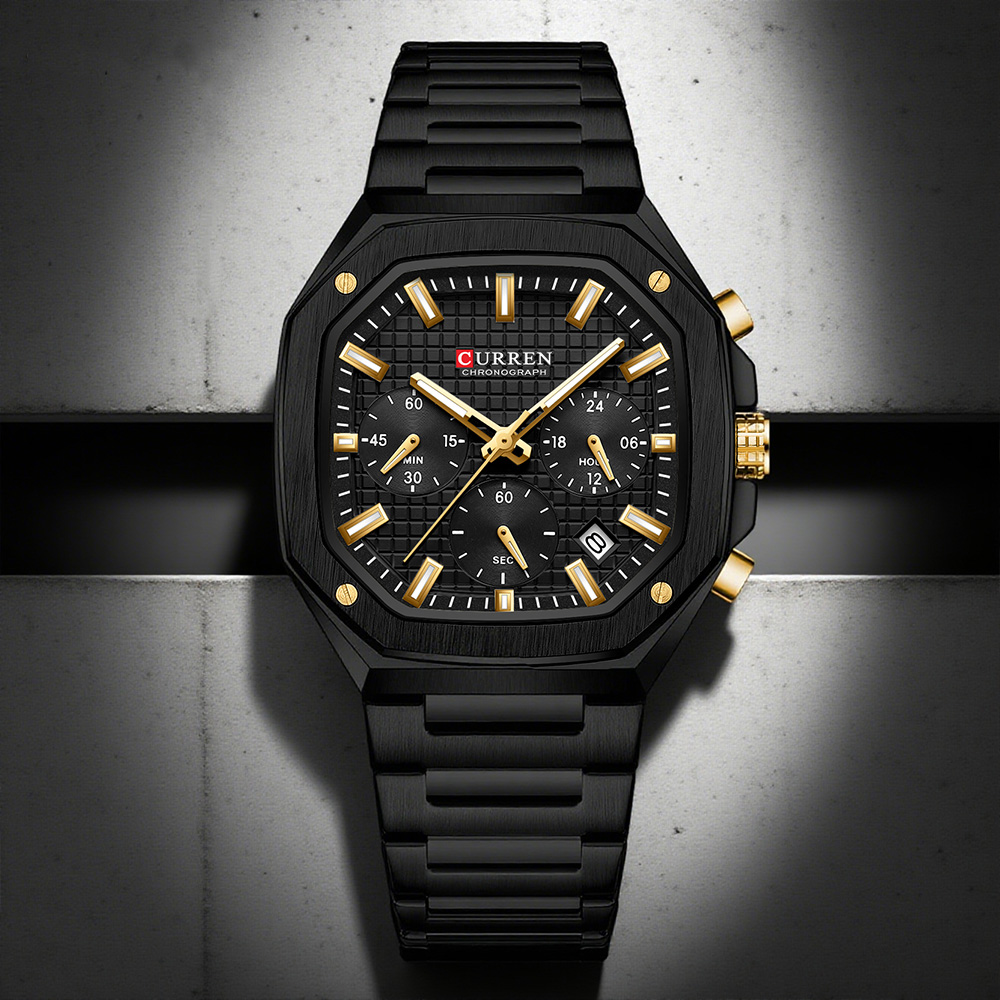 Luxury Watch With Bracelet - CURREN 남성용 럭셔리 스퀘어 크로노 시계