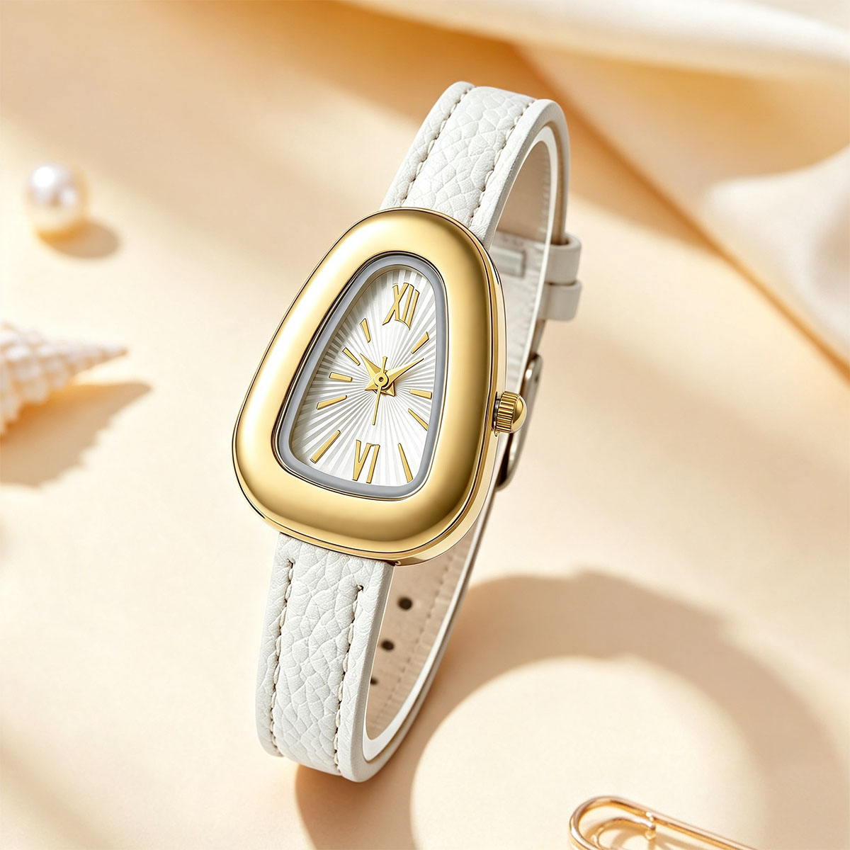 불규칙한 타원형 쿼츠 시계, 로마 숫자, 얇은 가죽 스 - Watch Triangle Luxury 리뷰 및 가격