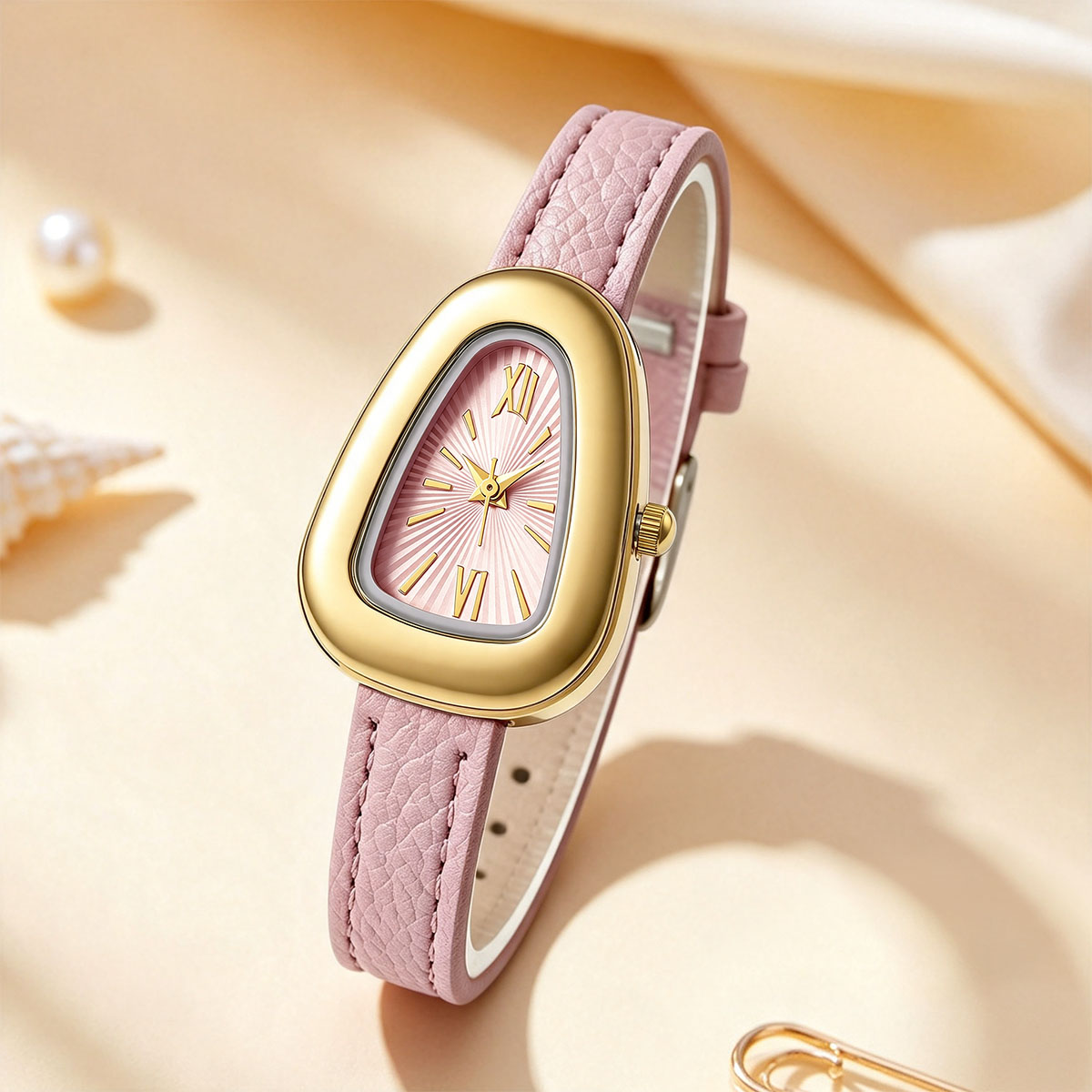 불규칙한 타원형 쿼츠 시계, 로마 숫자, 얇은 가죽 스 - Watch Triangle Luxury 리뷰 및 가격