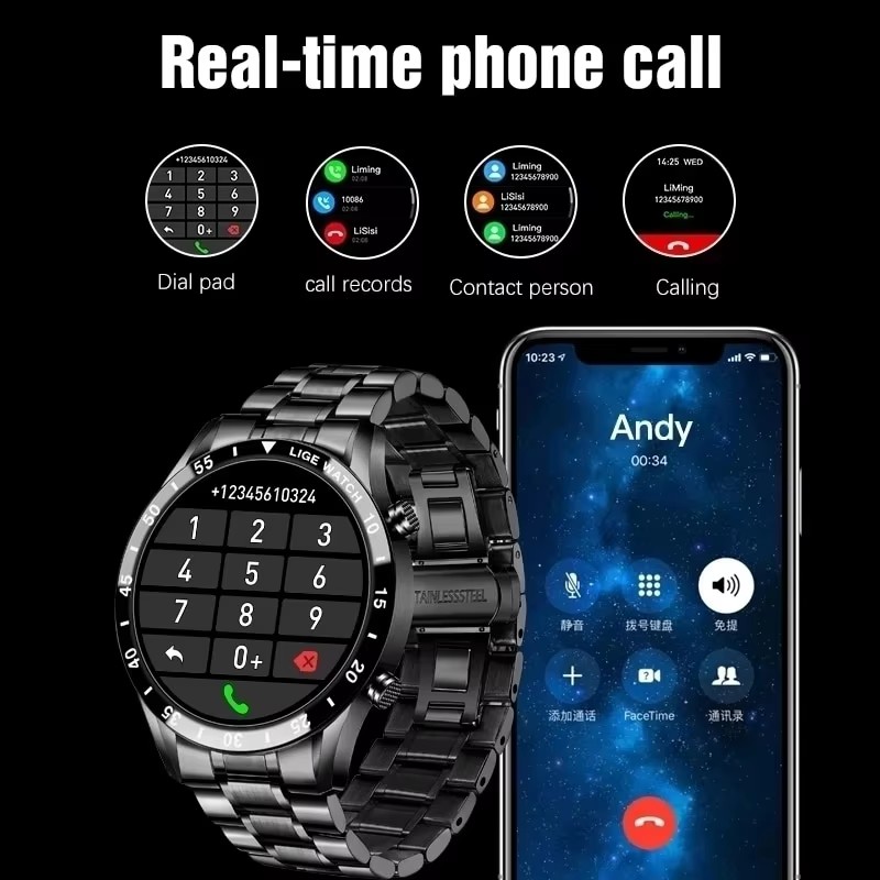 LIGE 새로운 블루투스 통화 스마트 시계 남자 전체  - Luxury Watch Korea 리뷰 및 가격