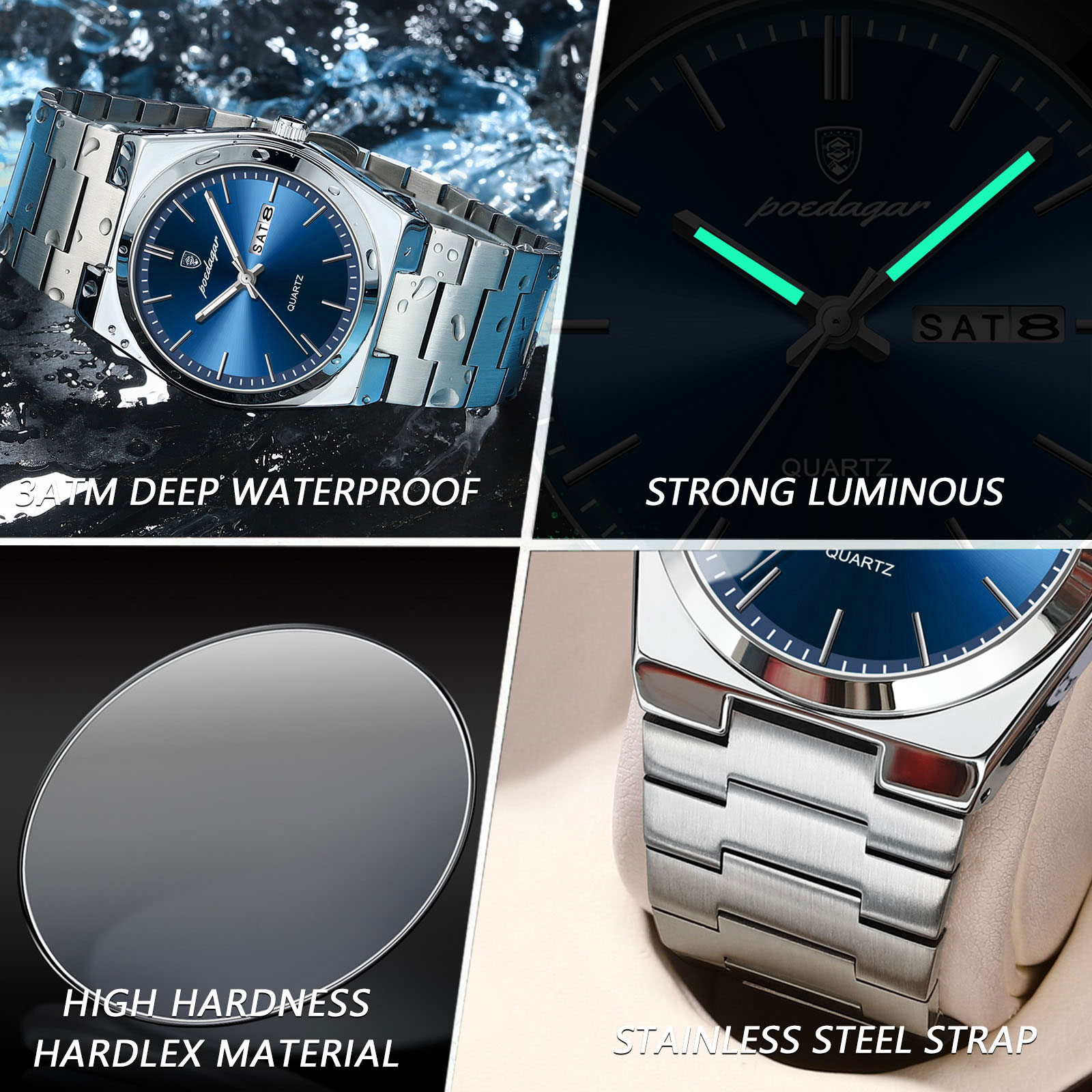 POEDAGAR 남성용 럭셔리 시계 스테인레스 스틸 방 - Luxury Watch Ap 리뷰 및 가격