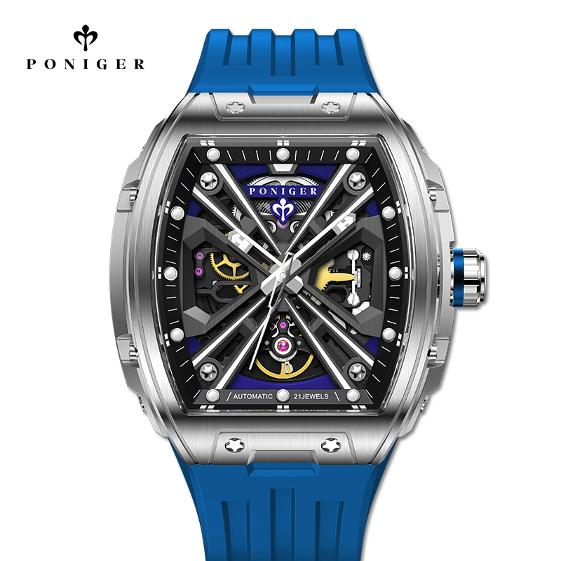 PONIGER 럭셔리 자동 기계식 남성용 시계 50M  - Luxury Watch On Rubber Strap 리뷰 및 가격