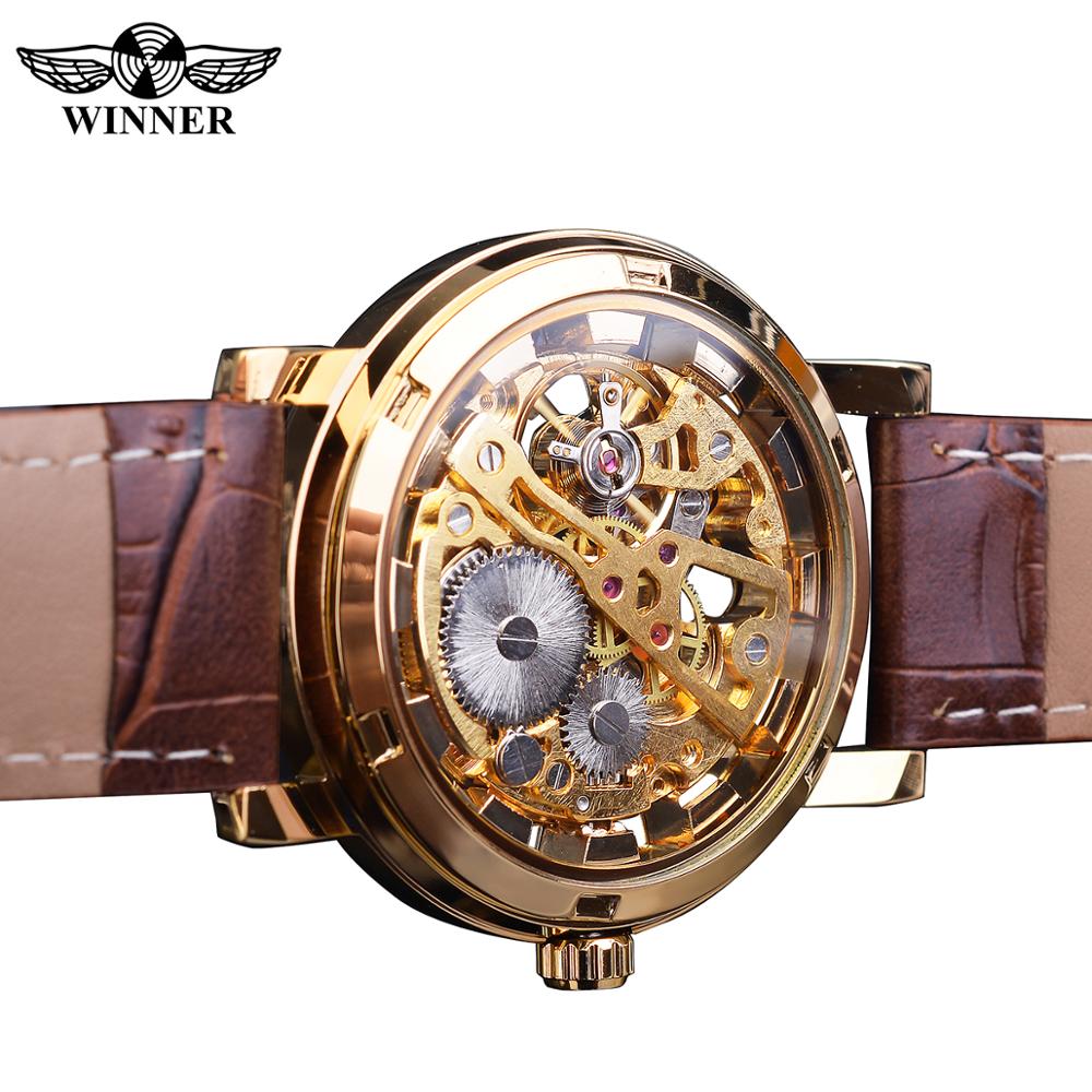 남성용 럭셔리 골드 스켈레톤 시계, 브라운 가죽 스트랩 - Luxury Watch And Price 리뷰 및 가격
